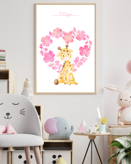 Tablou Camera Copiilor - Mama și Puiuțul de Girafă (Tipărit)