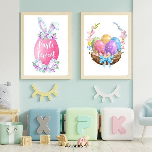 Idei decor de Pasti, tablou Iepurasul, poster camera copiilor, ilustratie dormitorul copiilor, camera baieti, camera fetite, camera bebeluslui, decor animale, decor Iepuras, cadouri Paste, cadouri Iepuras, cum decoram de Pasti, idei decor Iepuras, oua colorate, oua incondeiate, oua vopsite de Paste