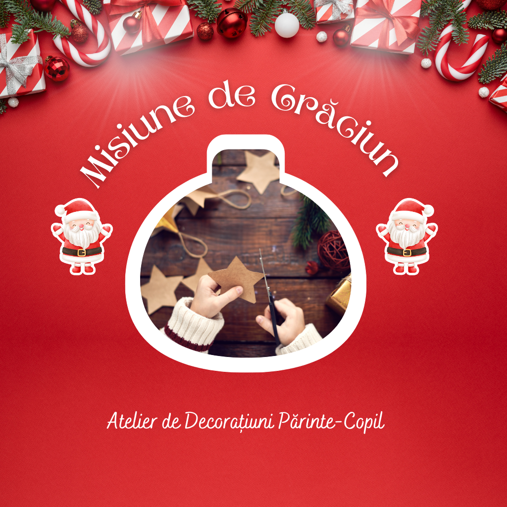 Decoratiuni de Craciun, iarna copii-parinti
