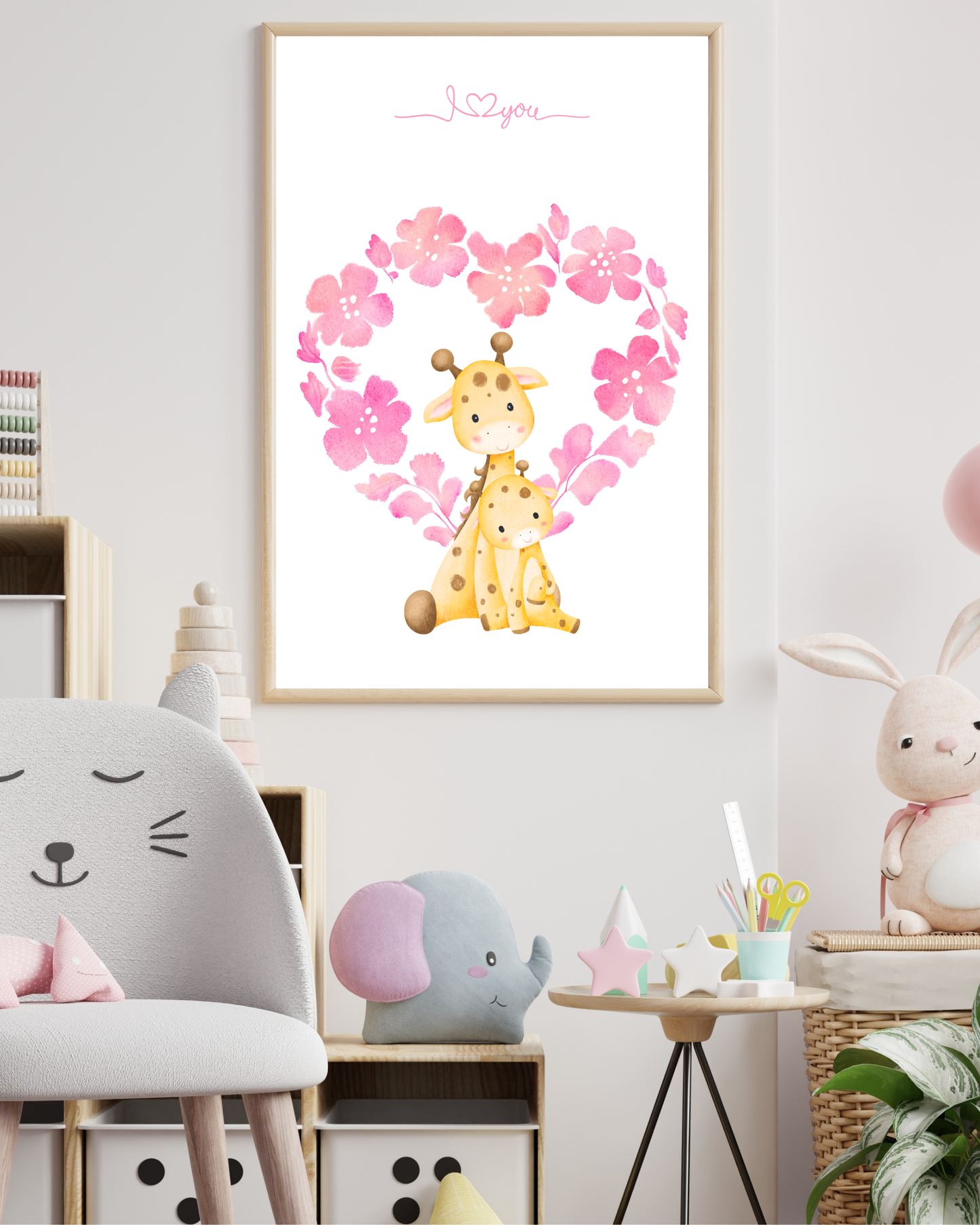 Tablou Camera Copiilor - Mama și Puiuțul de Girafă (Digital)
