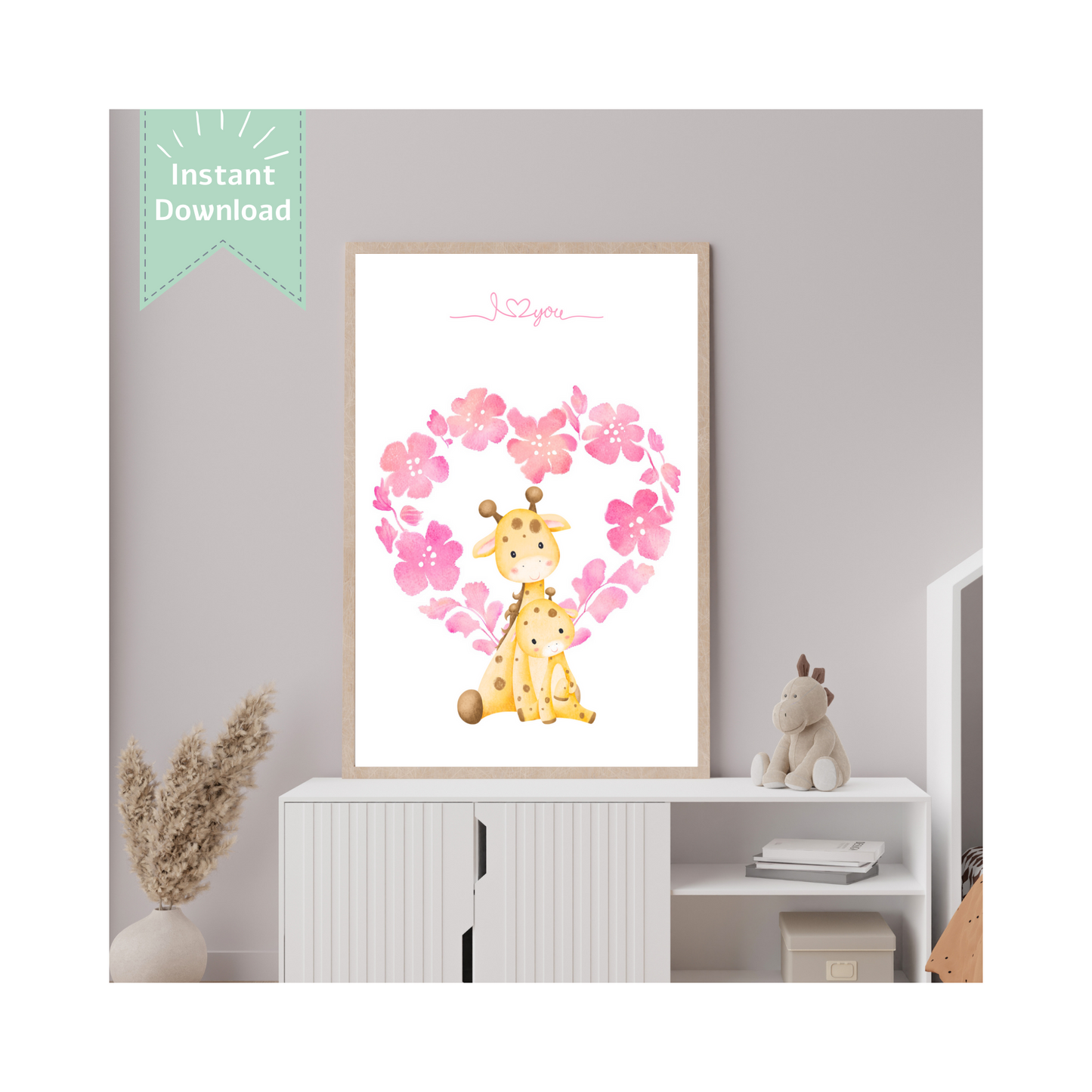 Tablou Camera Copiilor - Mama și Puiuțul de Girafă (Digital)