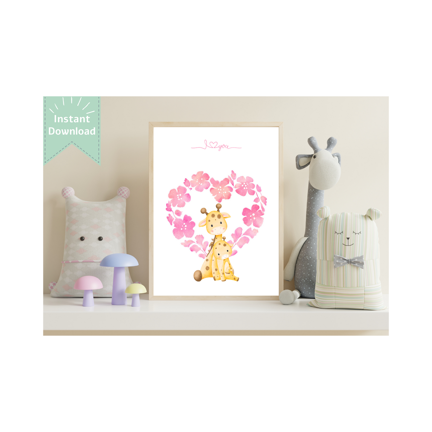 Tablou Camera Copiilor - Mama și Puiuțul de Girafă (Digital)