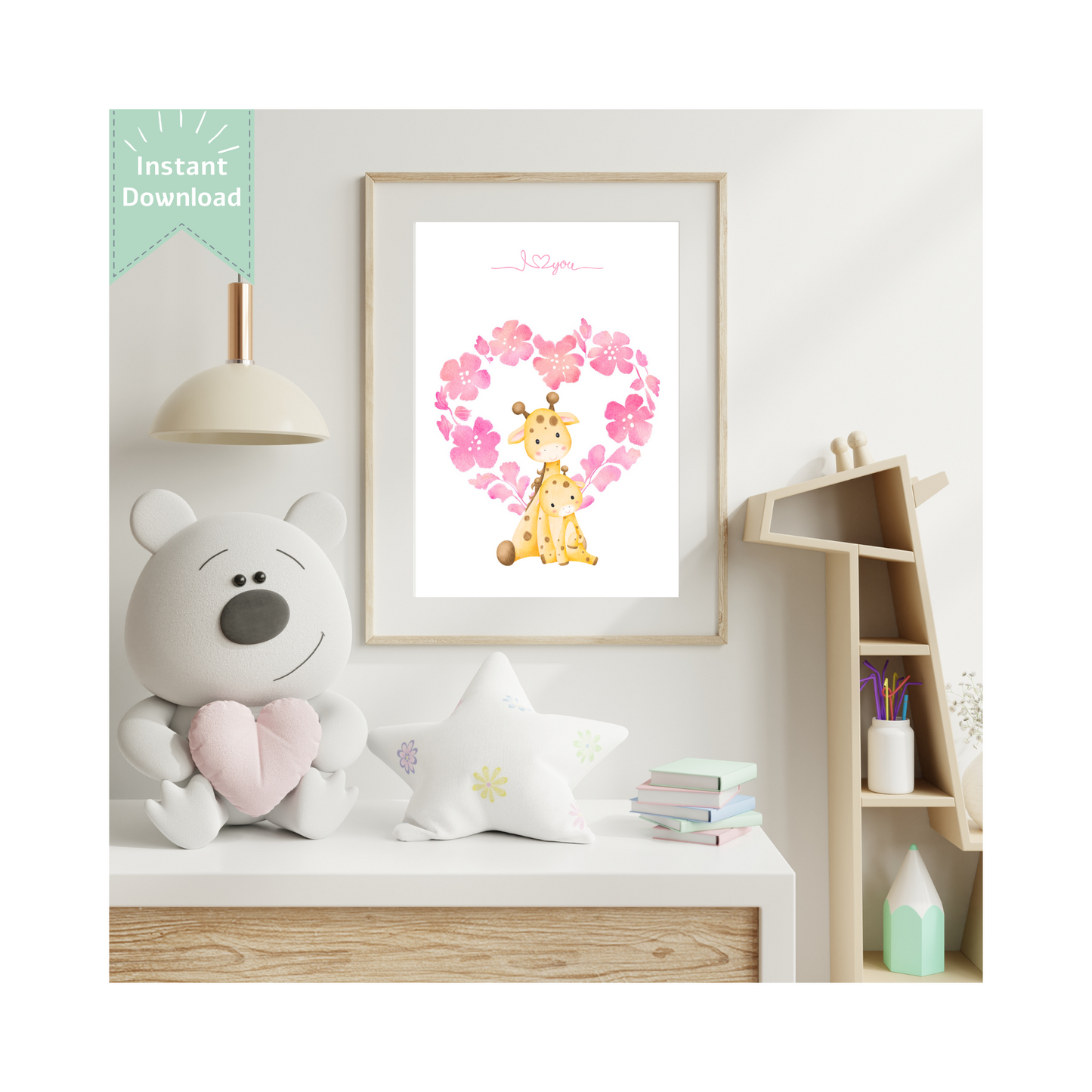Tablou Camera Copiilor - Mama și Puiuțul de Girafă (Digital)