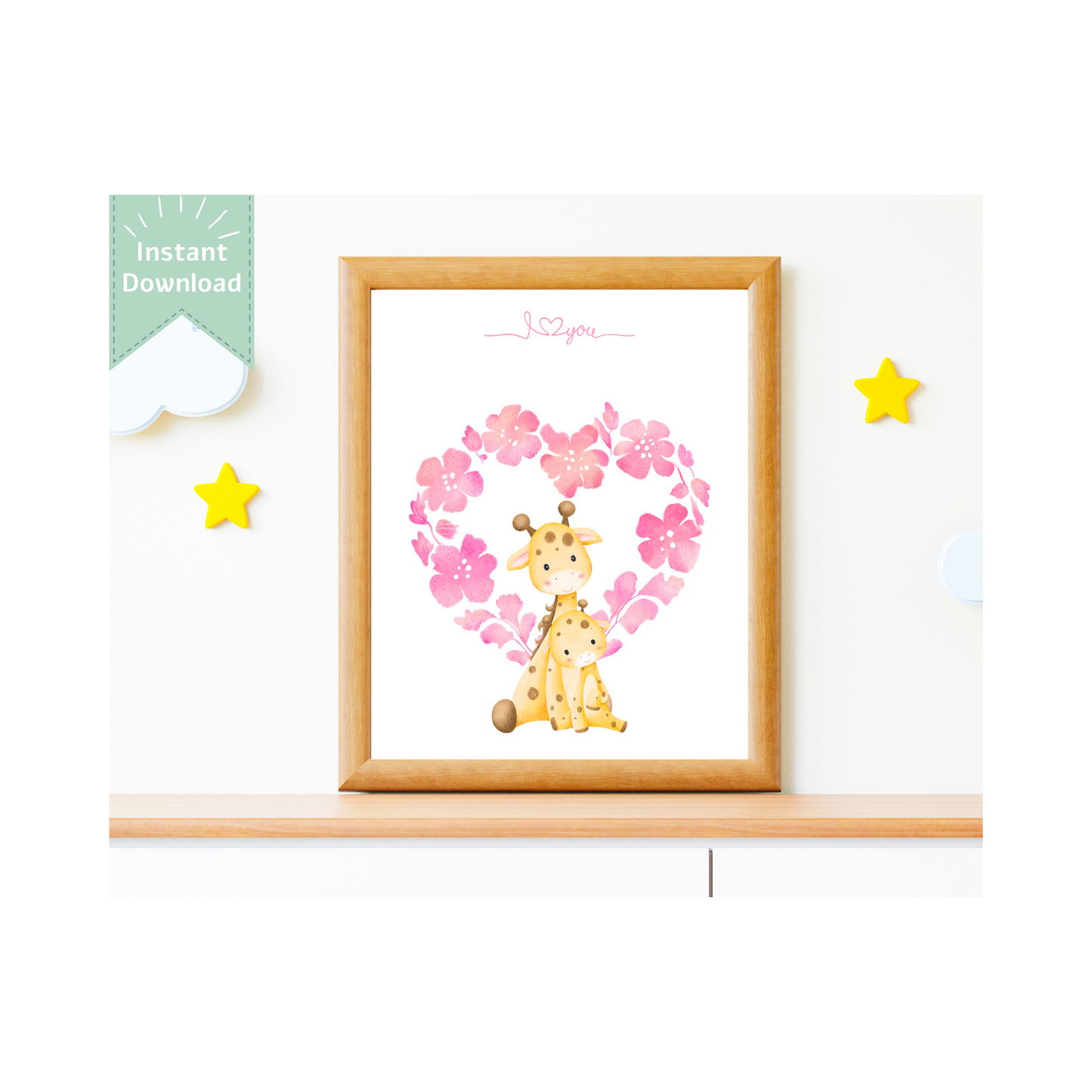 Tablou Camera Copiilor - Mama și Puiuțul de Girafă (Digital)