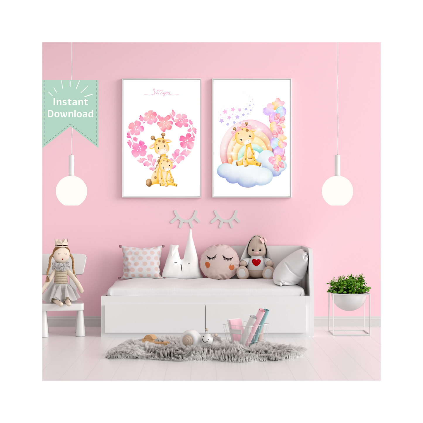 Tablou Camera Copiilor - Mama și Puiuțul de Girafă (Digital)