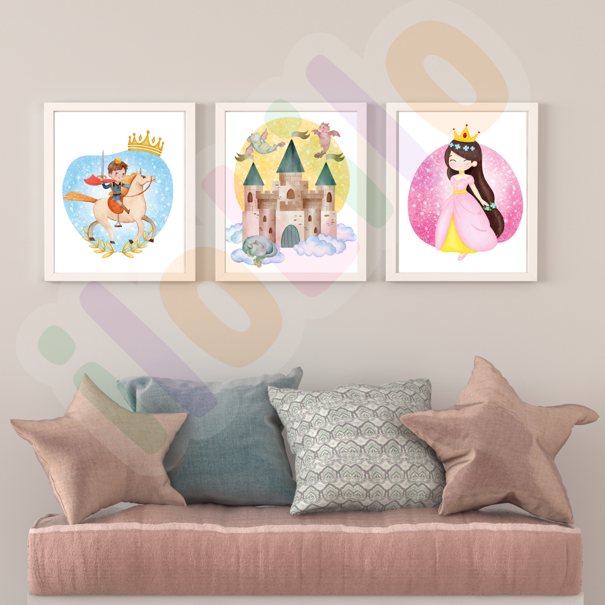 Idei decor camera copiilor, decor de perete dormitorul copiilor, camera fetite, camera baieti, camera bebelusului, decor modern, print, printesa, unicorn, dragoni, castel, decor jucaus, imaginatie, decor de agatat pe perete in camera copiilor, print, printesa, caleasca, cal, unicorn, curcubeu, mov, roz, idei decor camera copii