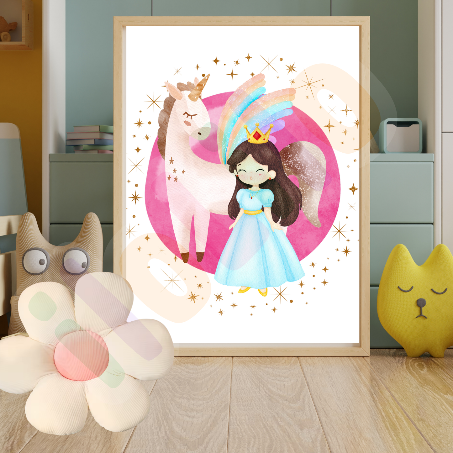 idei decor camera copiilor, decor pereti camera copii, decor perete camera copii, tablou copii printesa unicorn, decor dormitorul copiilor, camera fetite, camera baiatului, camera bebelusului, decor modern, decor camera copiilor, decor jucaus, printesa blonda, roz, auriu, curcubeua, printesa bruneta, printesa satena, decor de primavara